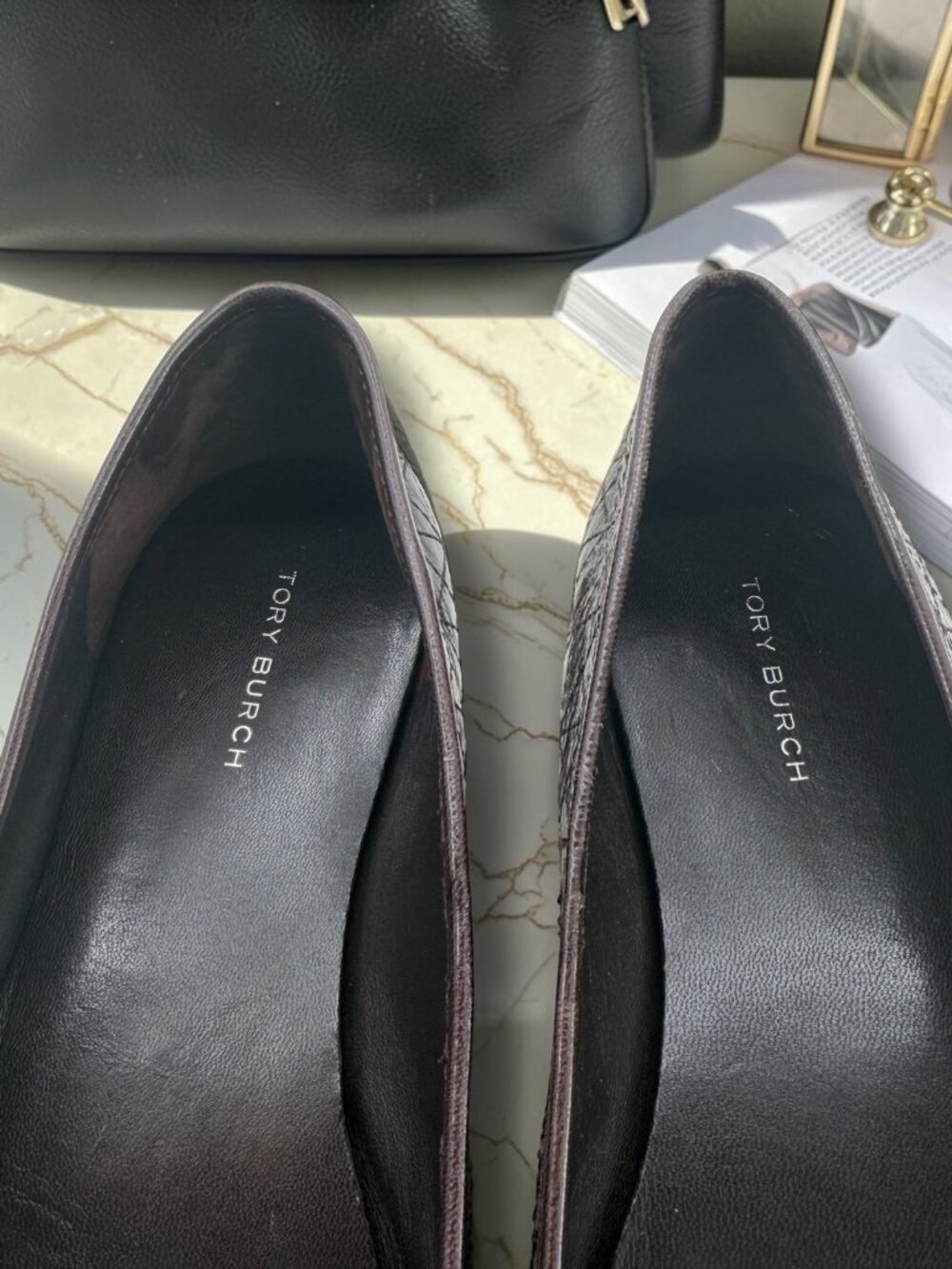 Tory Burch Maroon Quilted Leather Silver & Gold Medallion Driving Flats 9 - Picture 2 of 6